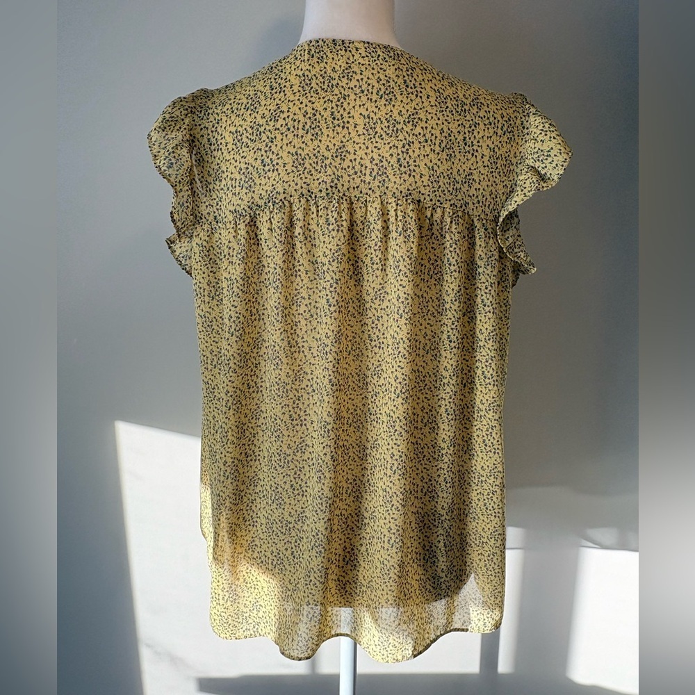 Bodyflirt Yellow Floral Ruffle Cap Sleeve V-Neck Blouse Size 6 - Picture 3 of 10